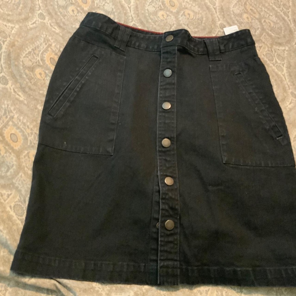 Tommy Hilfiger Womens Black Denim Button Front A-Line Skirt Pockets - Picture 2 of 2